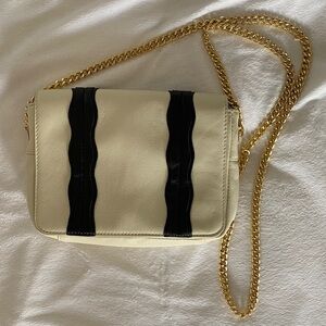 Badgley Mischka Cream and Black Crossbody Bag with Gold Chain